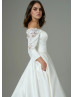 Off Shoulder Ivory Satin Lace Minimalist Wedding Dress